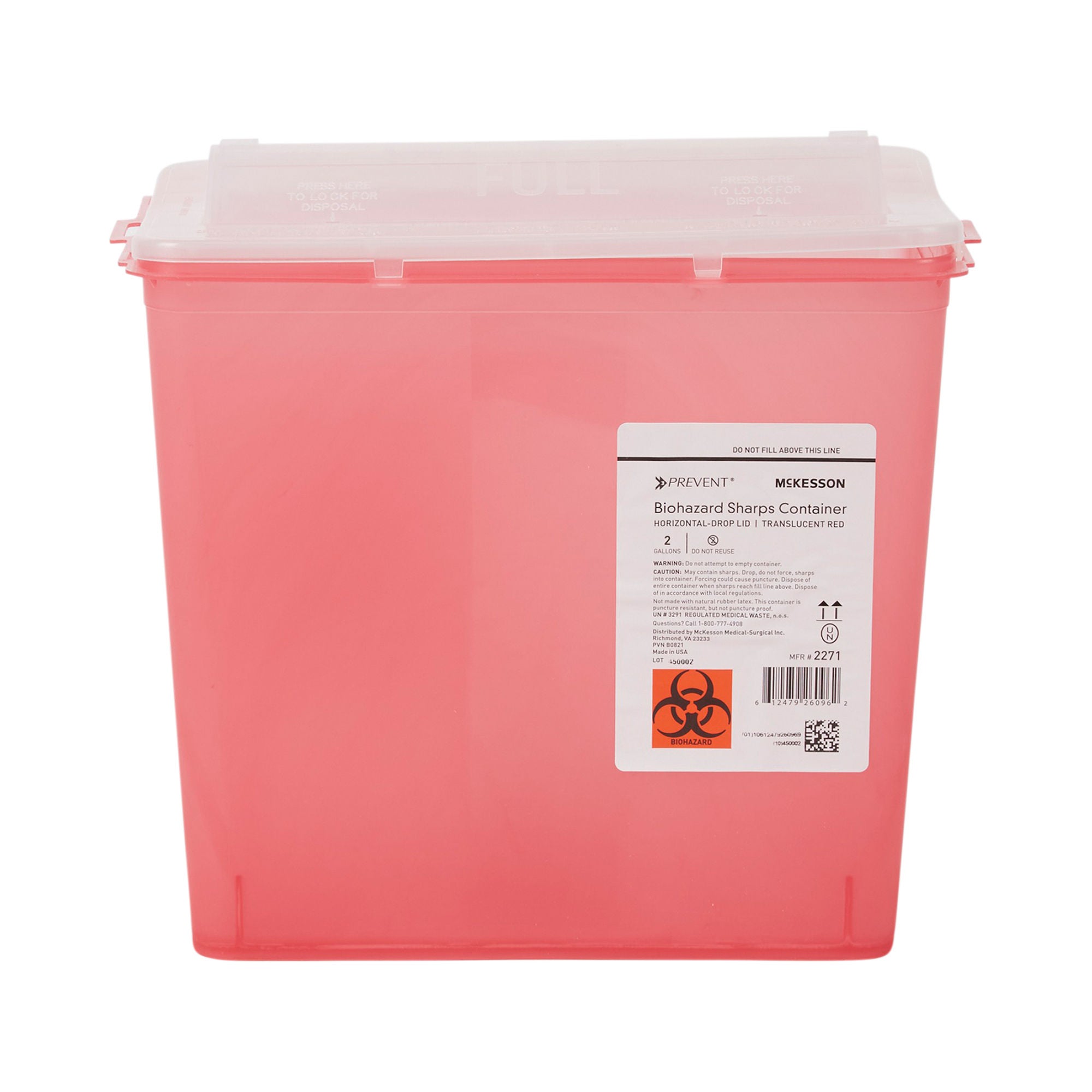 McKesson Prevent® Sharps Container, 2 Gallon, 9-1/4 x 10 x 6 Inch