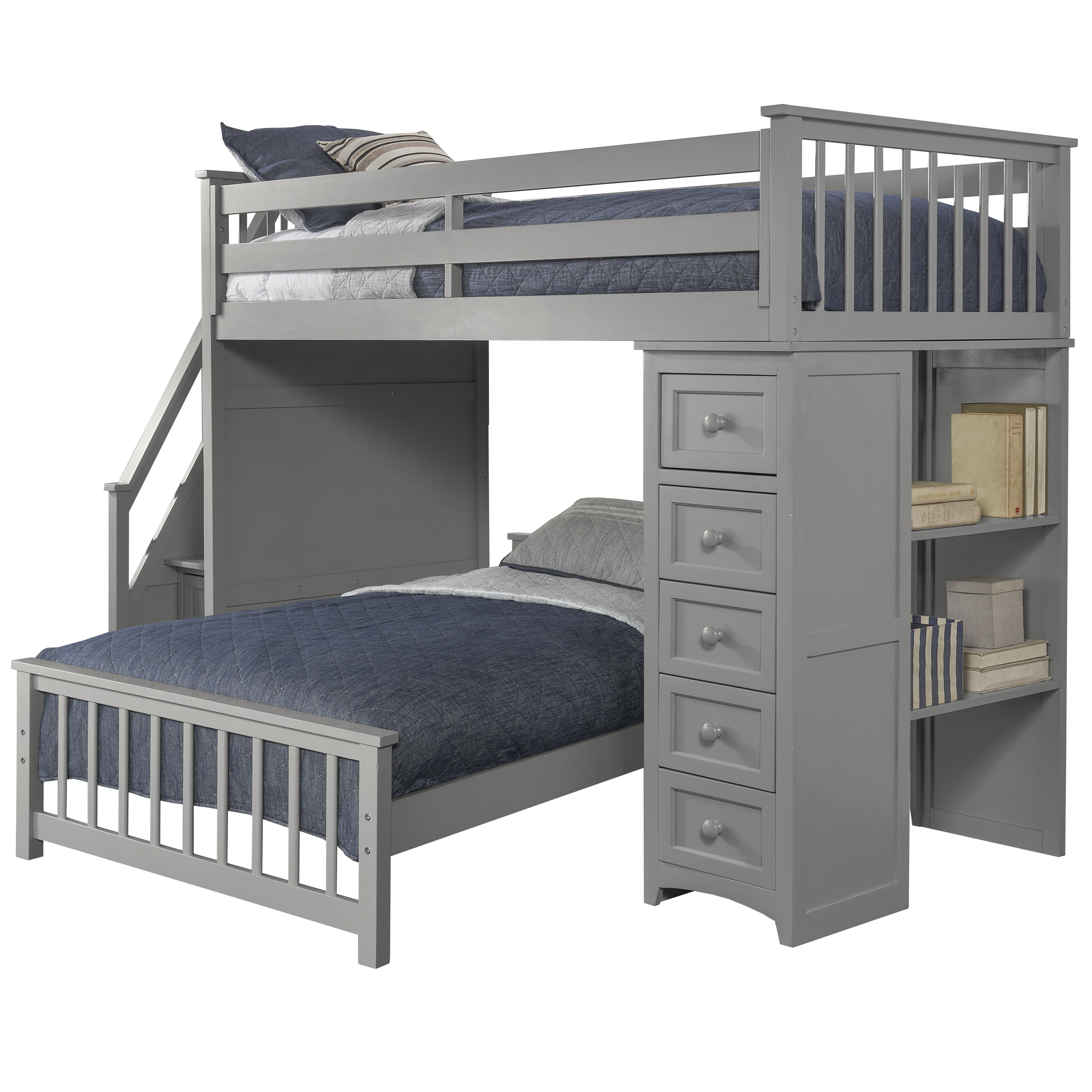 Schoolhouse 4.0 Wood Loft Bed with Chest and Lower Bed