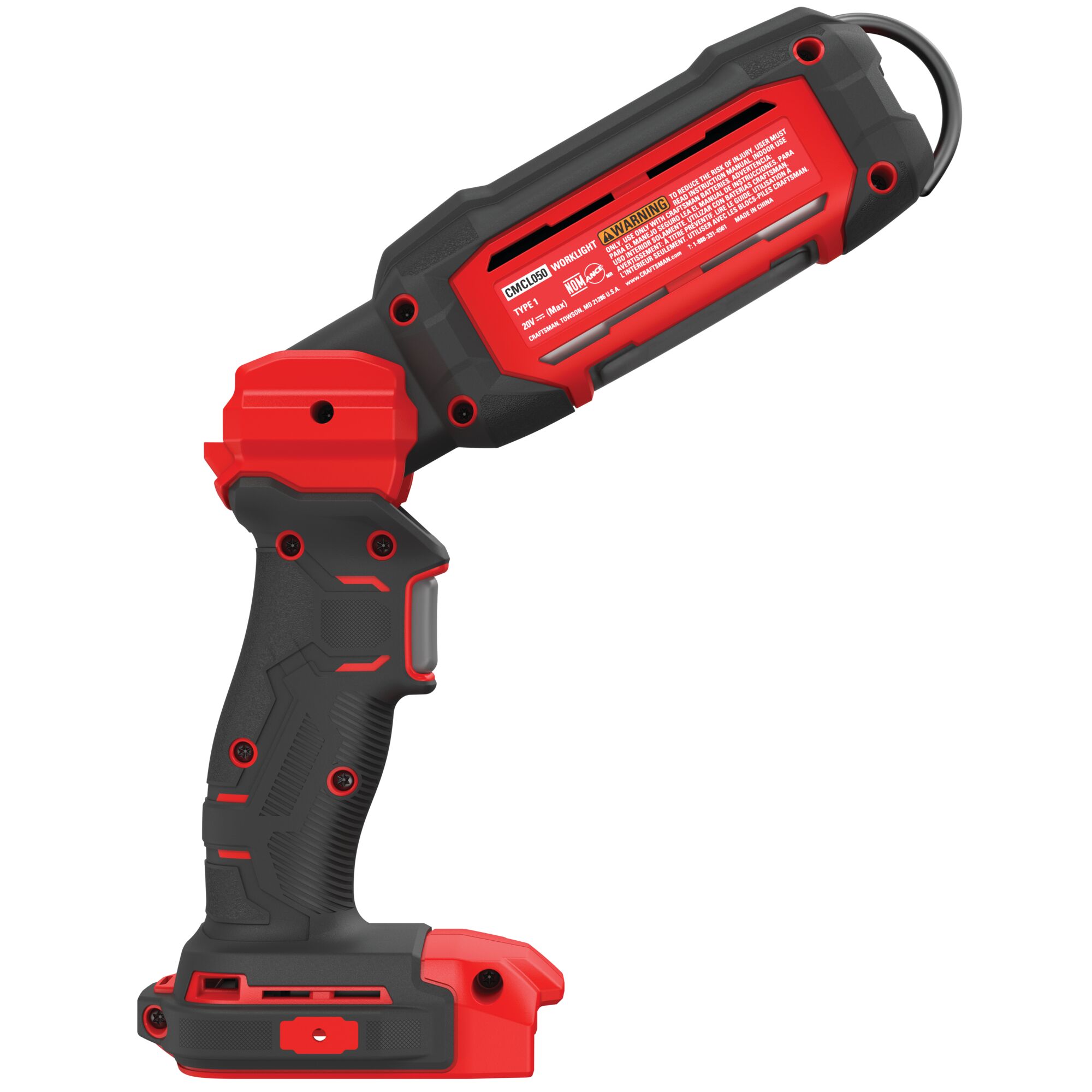 Left side view of cordless led hanging work light tool only.