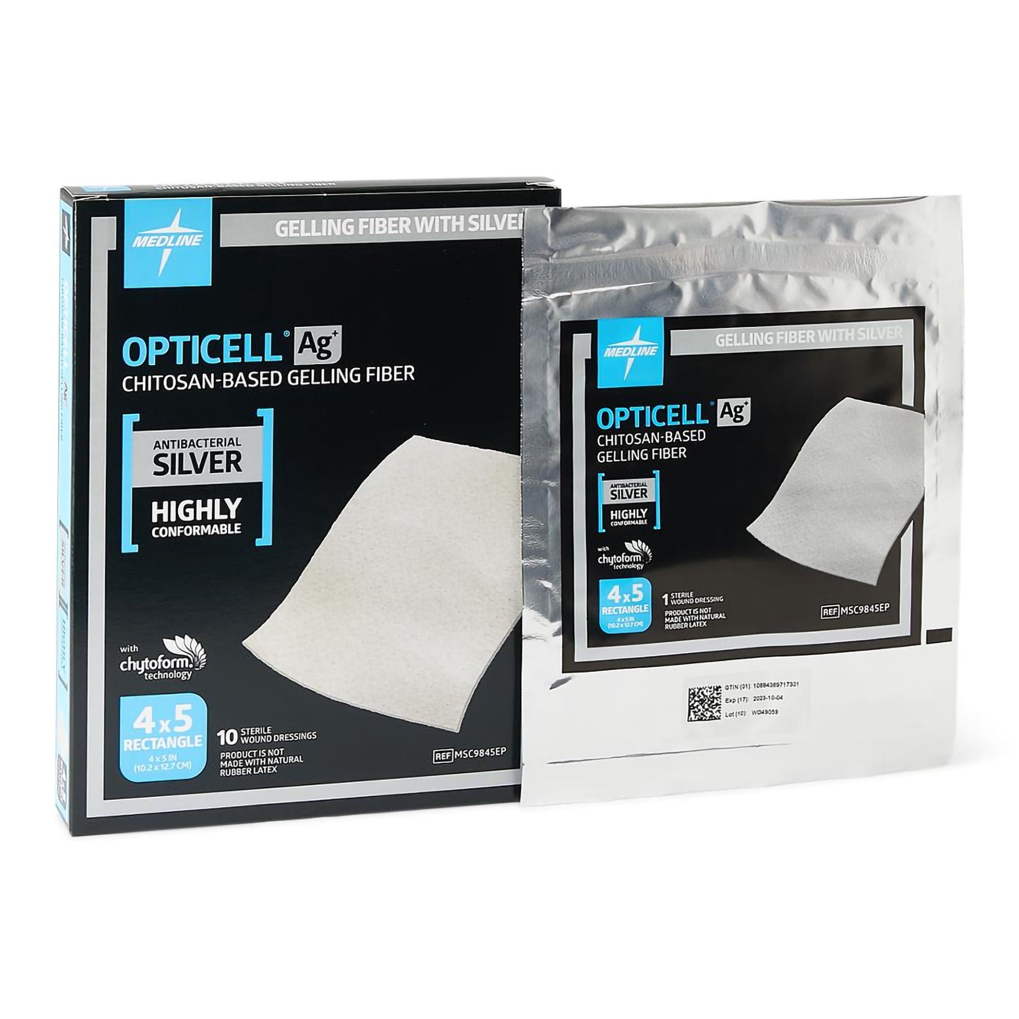 Medline DRESSING, GEL OPTICELL FIBER AG+ 4X5" (10/BX 5BX/C