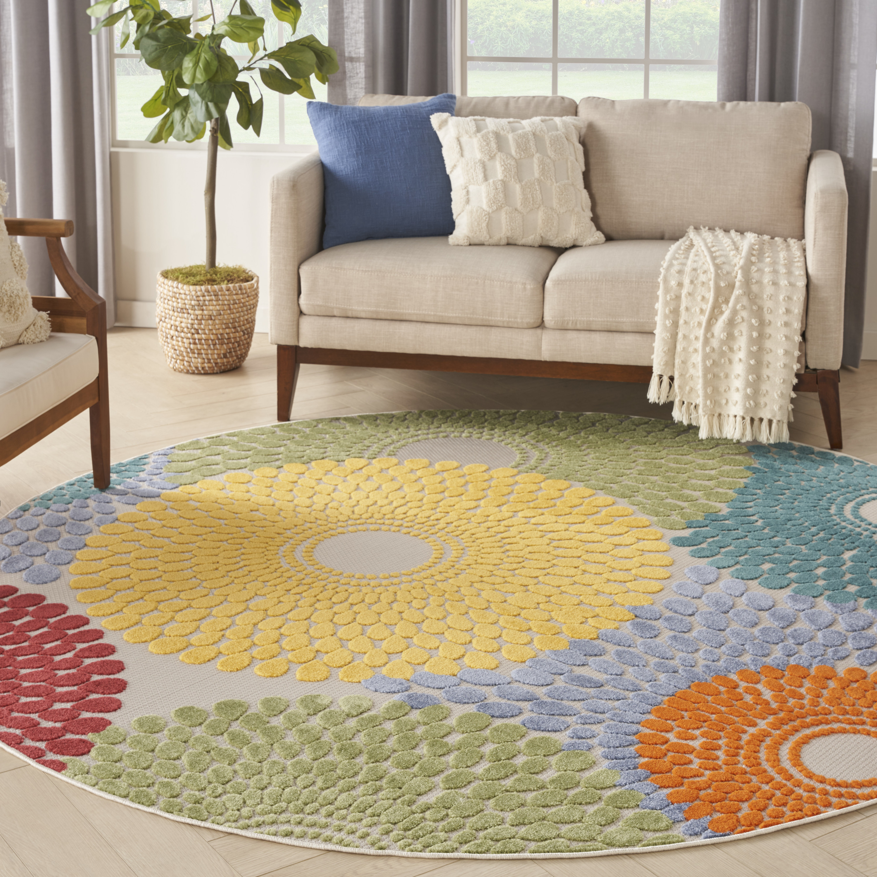 Nourison Aloha 7'10" x Round Multicolor Modern Rug