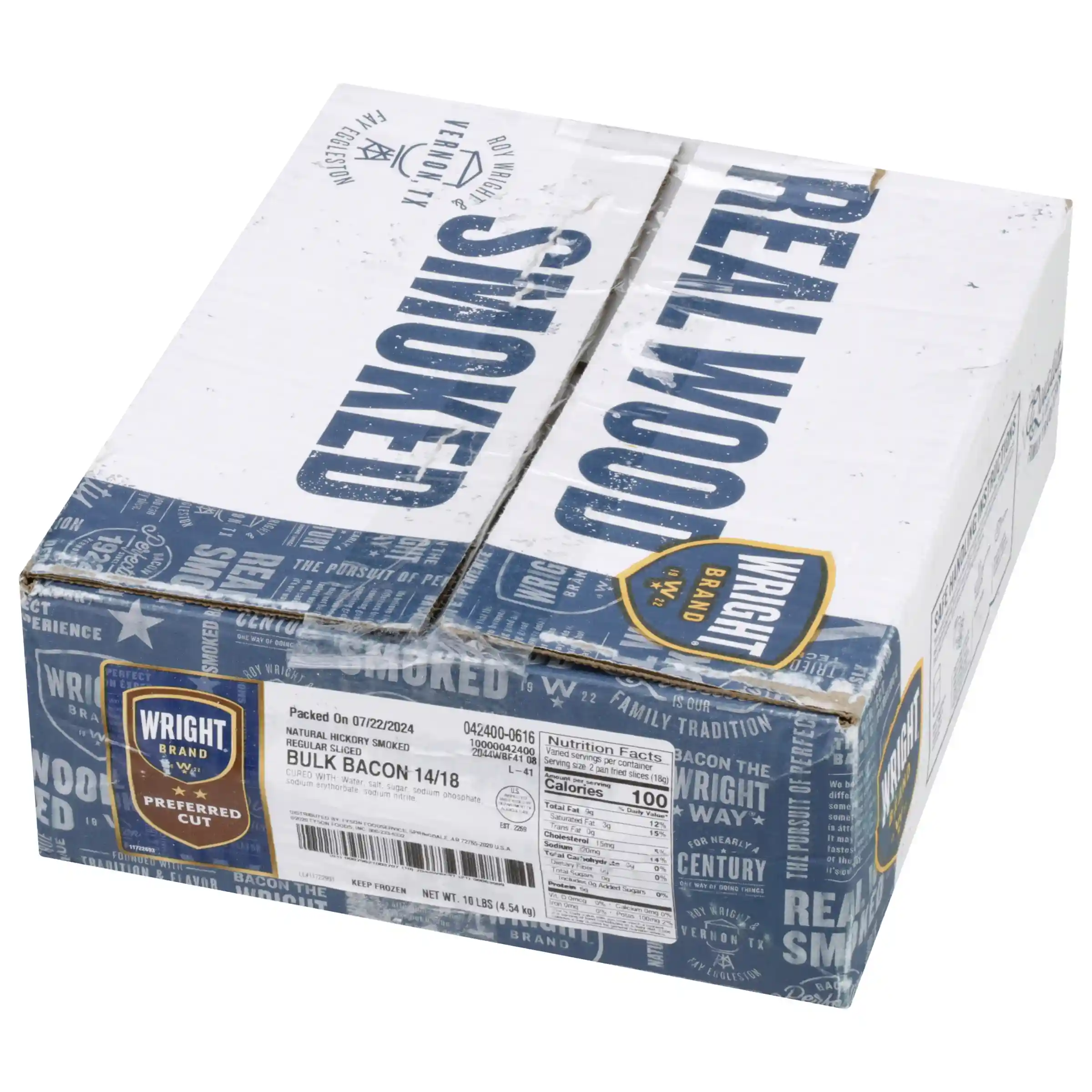Wright® Brand Naturally Hickory Smoked Regular Sliced Bacon, Bulk, 10 Lbs, 14-18 Slices per Pound, Frozen_image_5