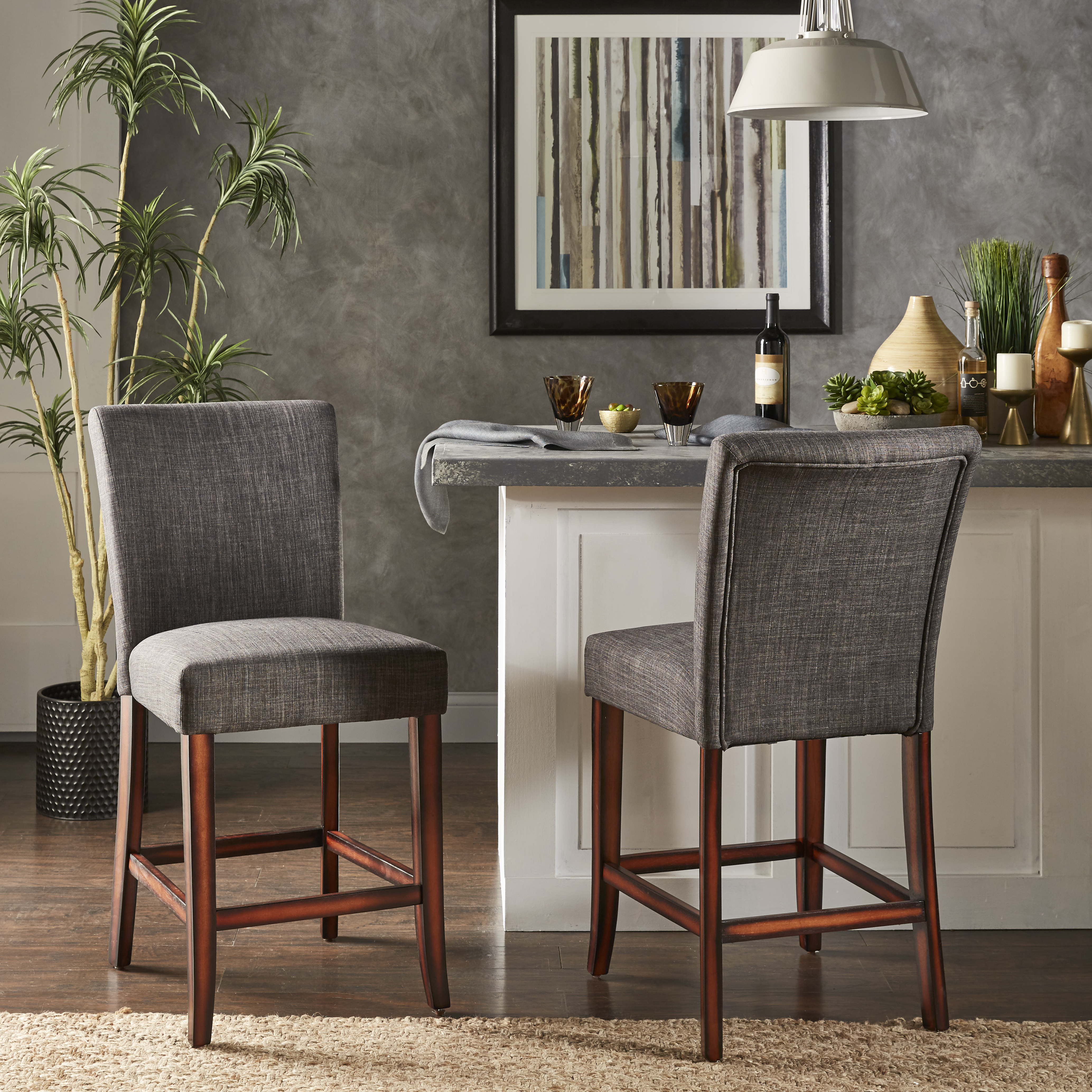 Classic Upholstered High Back Counter Height Chairs (Set of 2)