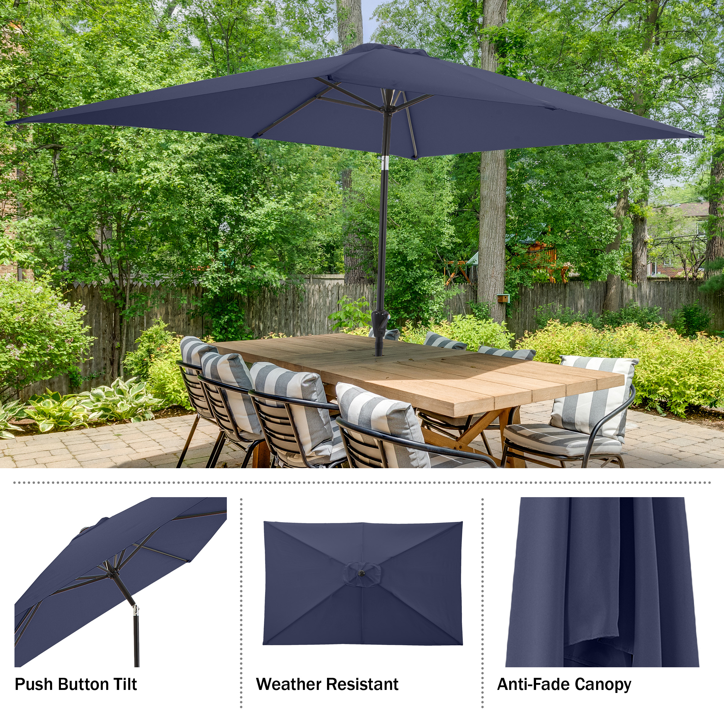 10Ft Rectangle Umbrella Easy Crank Sun Shade Push Button Tilt Pool Shade - Picture 15 of 21