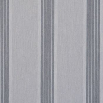 Grey striped curtain with wide pale panels and narrower dark pinstriped bands, hanging flat and covering a window; soft, even lighting suggests a neutral interior.