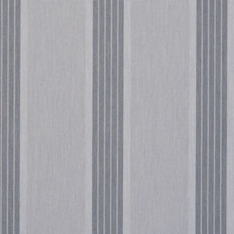 Grey striped curtain with wide pale panels and narrower dark pinstriped bands, hanging flat and covering a window; soft, even lighting suggests a neutral interior.