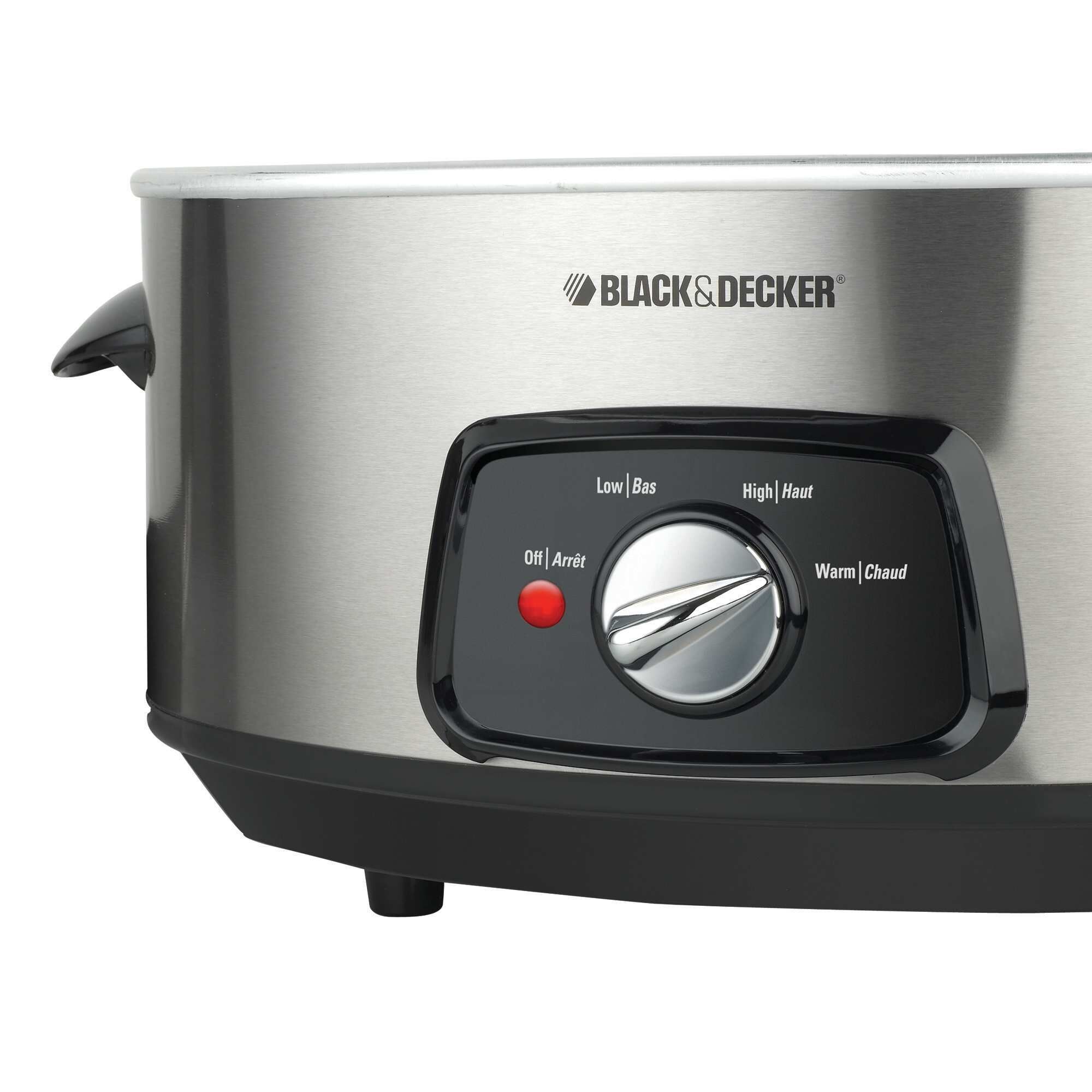Close up of the control knob for the BLACK+DECKER slow cooker