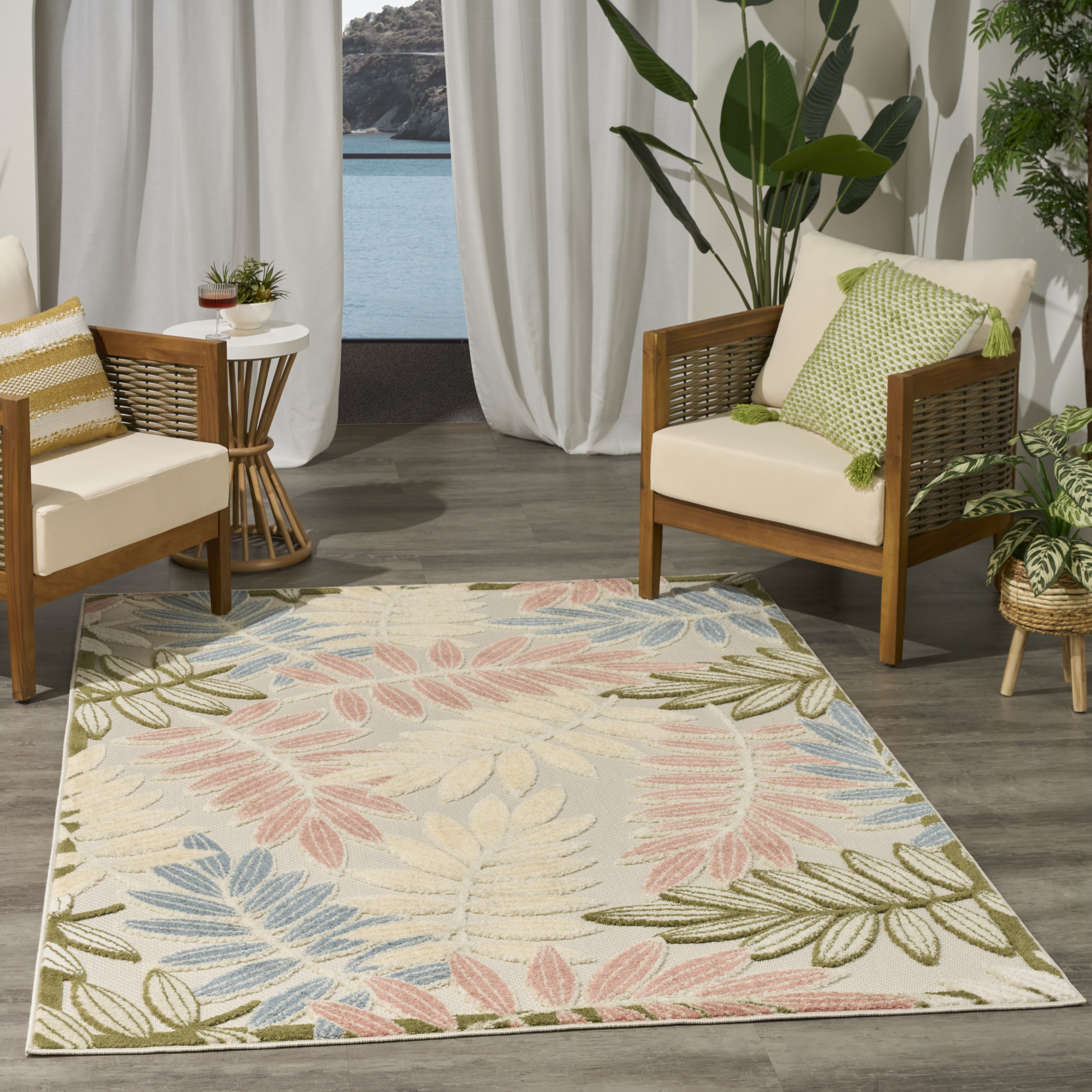 Nourison Aloha 5'3" x 7'5" Ivory Rose Modern Rug