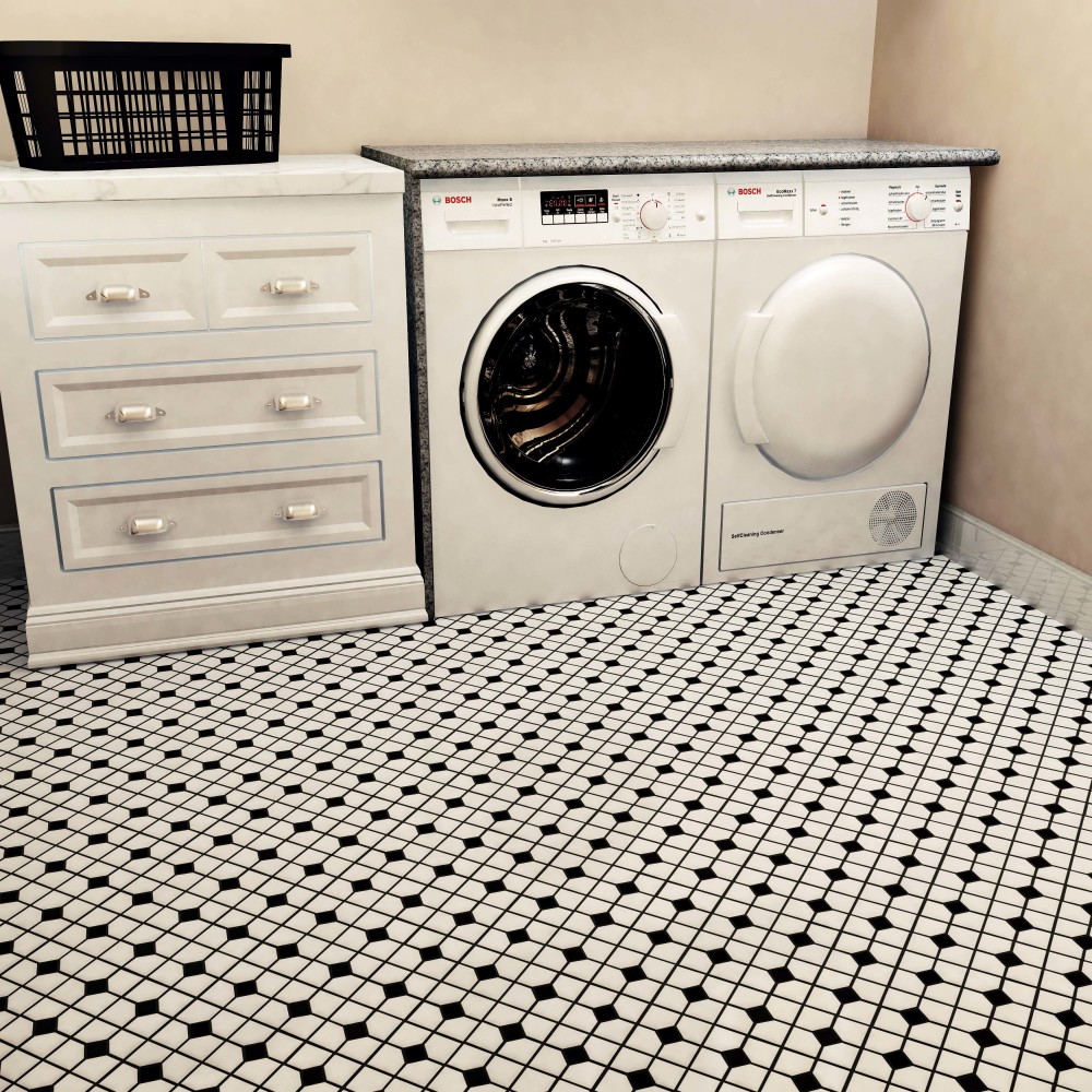 Oxford Matte White w/Black Dot 11-3/8 in. x 11-3/8 in. Porcelain Mosaic Tile