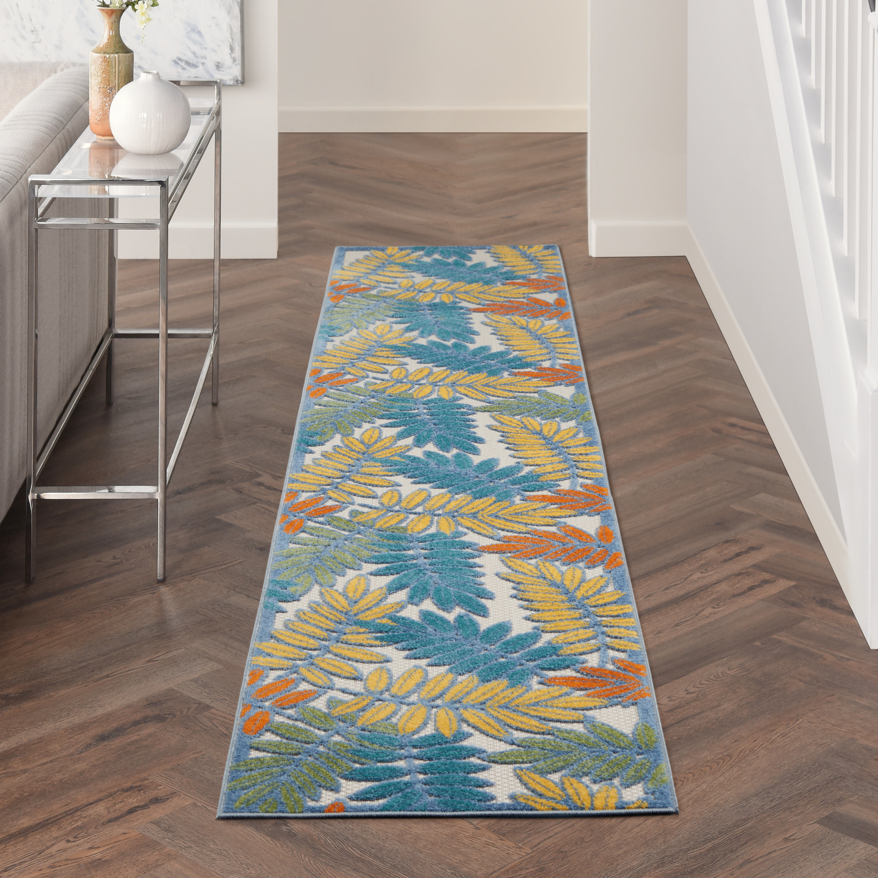 Nourison Aloha 2'3" x 10' Ivory Multicolor Tropical Rug