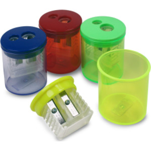 Two-Hole Pencil Sharpener with Receptacle, Assorted Colors, 1 Count