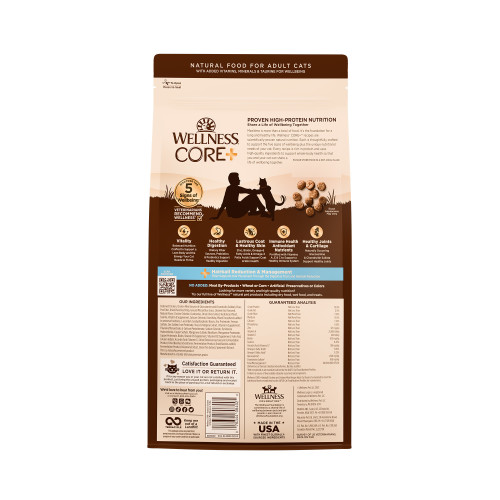Wellness CORE+ Hairball Chicken & Chicken Meal back packaging
