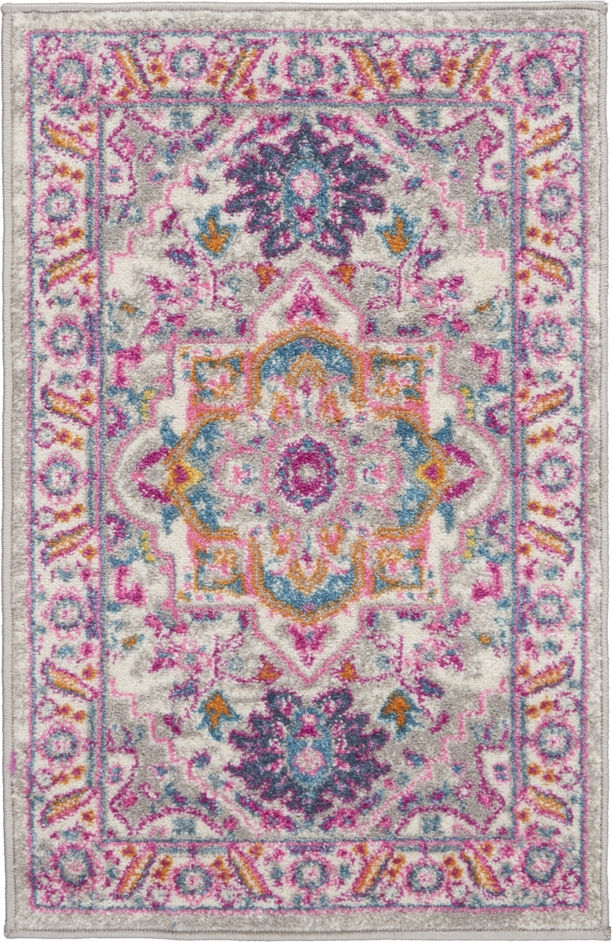 Nourison Passion 1'10" x 2'10" Light Grey Pink Bohemian Indoor Rug