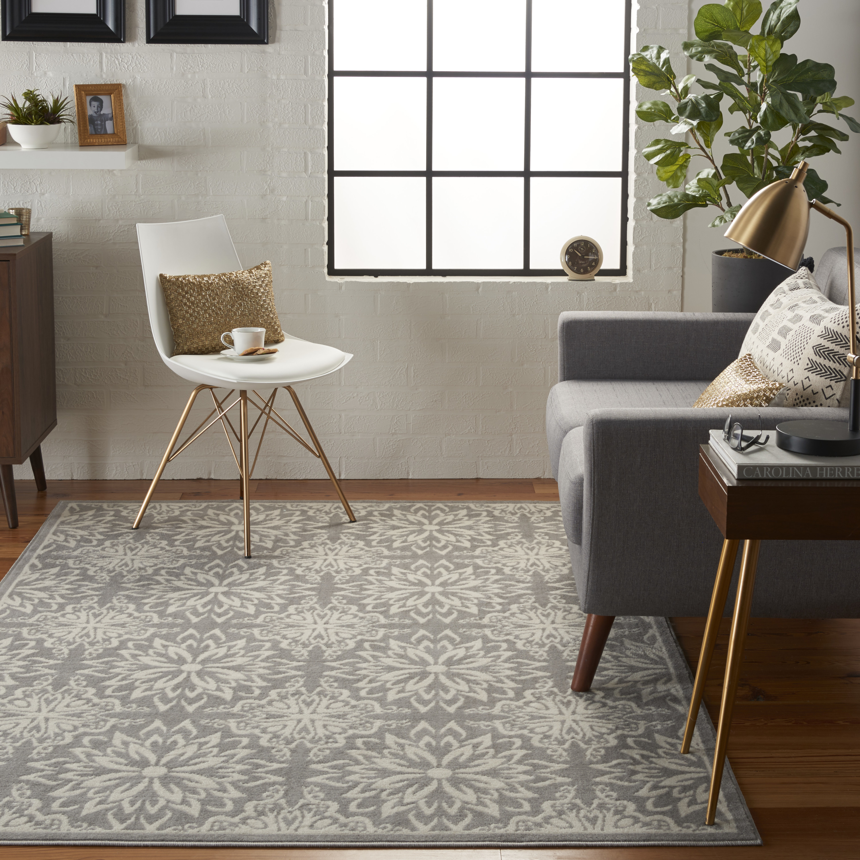 Nourison Jubilant 5'3" x 7'3" Ivory Grey Farmhouse Indoor Rug