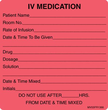 PDC Healthcare LABEL, IV MED ADDED FLRSNT RED(400/RL) PROFTP