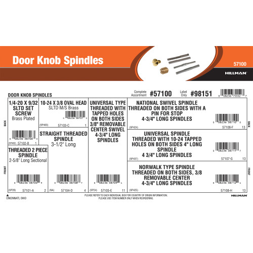 Door Knob Spindles Assortment