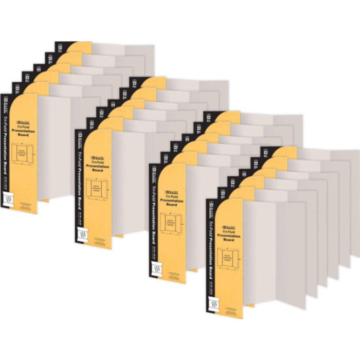 Tri-Fold Corrugated Presentation Board, 36" x 48", White, Pack of 24