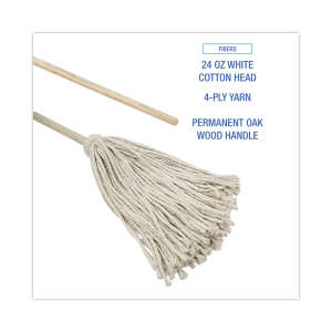 Boardwalk, Deck Cotton Cut-End Wet Mop Head with 1" Headband, #24, White