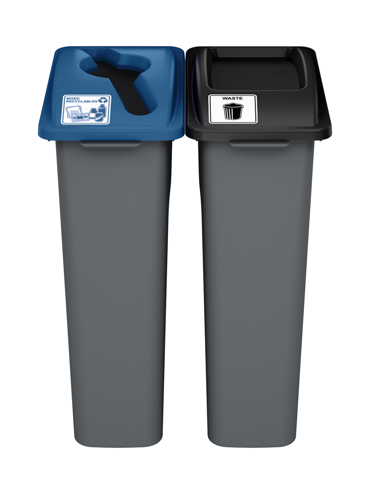 WASTE WATCHER – Double – Kit – Mixed Recyclables-Waste – Mixed-Full – Grey PCR-Blue PCR-Black PCR