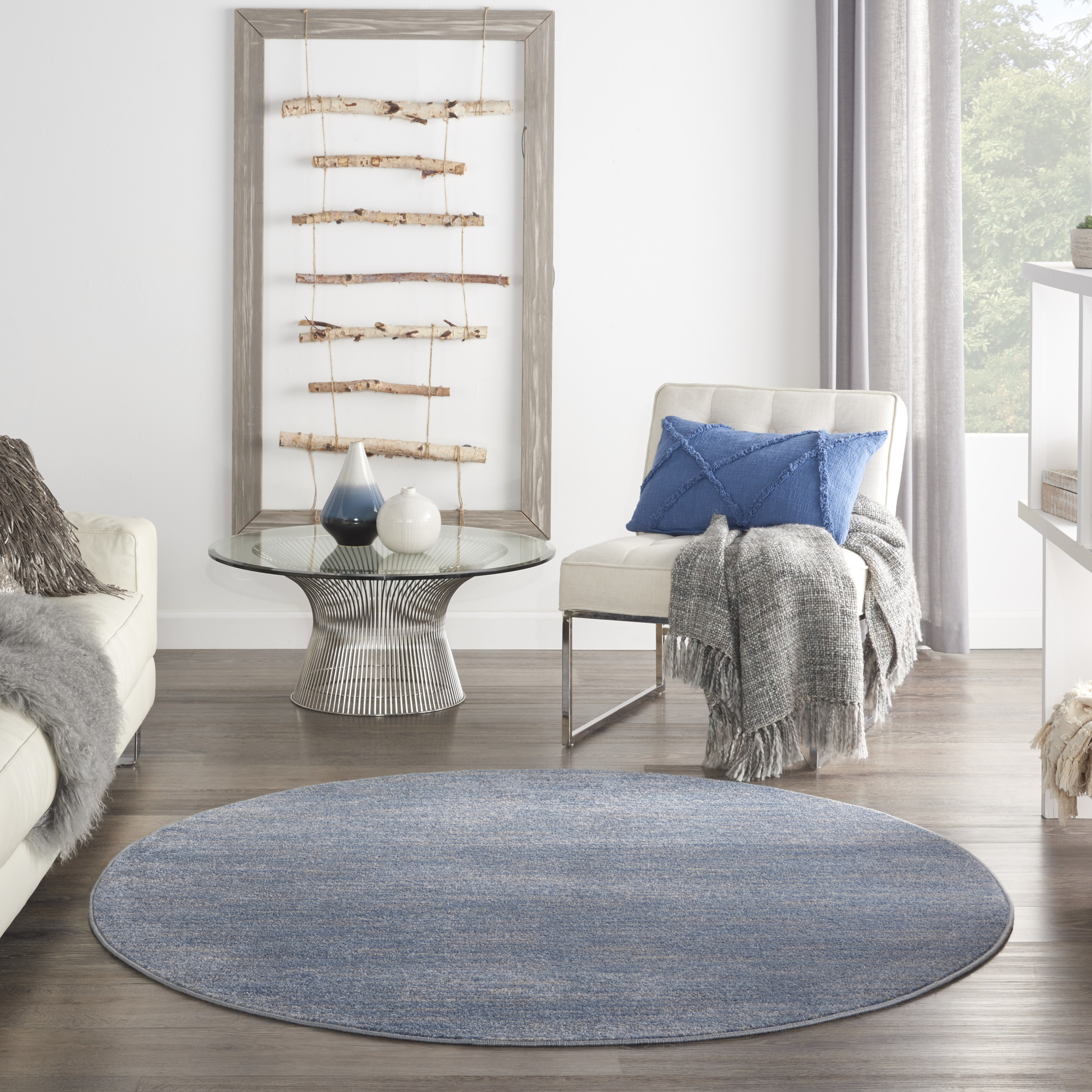 Nourison Nourison Essentials 6' x Round Blue Grey Outdoor Rug