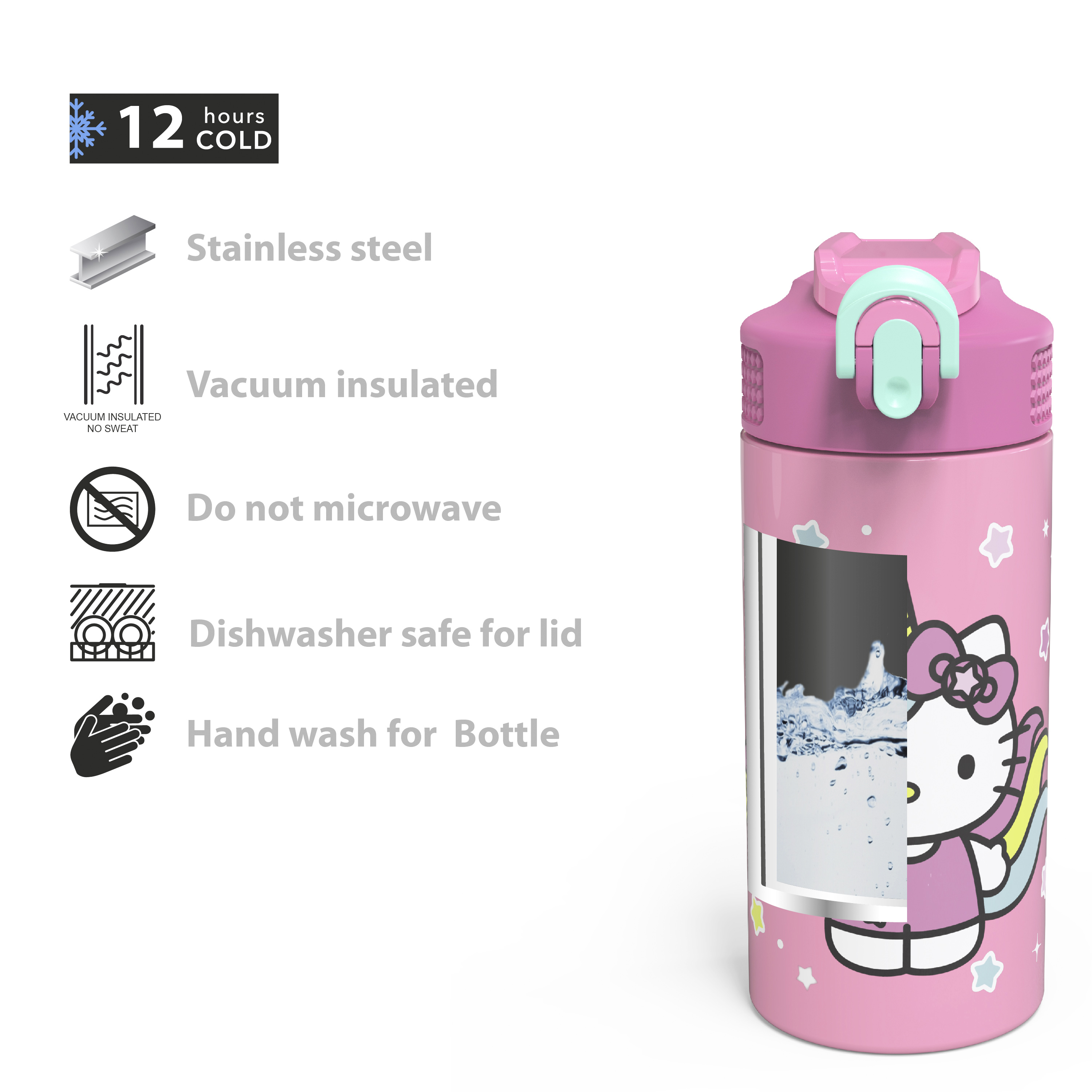 Sanrio 14 ounce Stainless Steel Vacuum Insulated Water Bottle, Hello Kitty slideshow image 5 Sanrio 14 ounce Stainless Steel Vacuum Insulated Water Bottle, Hello Kitty slideshow image 5