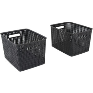 Black Plastic Weave Bins, Large, Pack of 2