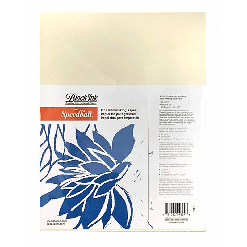 Unbleached Mulberry Fine Printmaking Paper, 9x12", 45 gsm, 25 Sheets