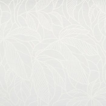 White embossed wallpaper with large outlined leaves—matte, subtly raised texture—covering a wall, evenly lit, neutral indoor surface with no furniture, window, or distinct shadows.