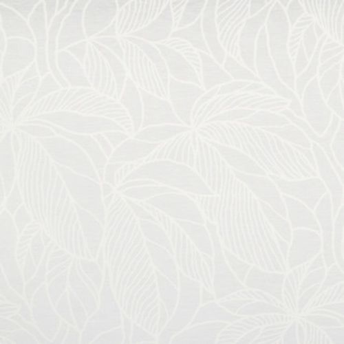 White embossed wallpaper with large outlined leaves—matte, subtly raised texture—covering a wall, evenly lit, neutral indoor surface with no furniture, window, or distinct shadows.