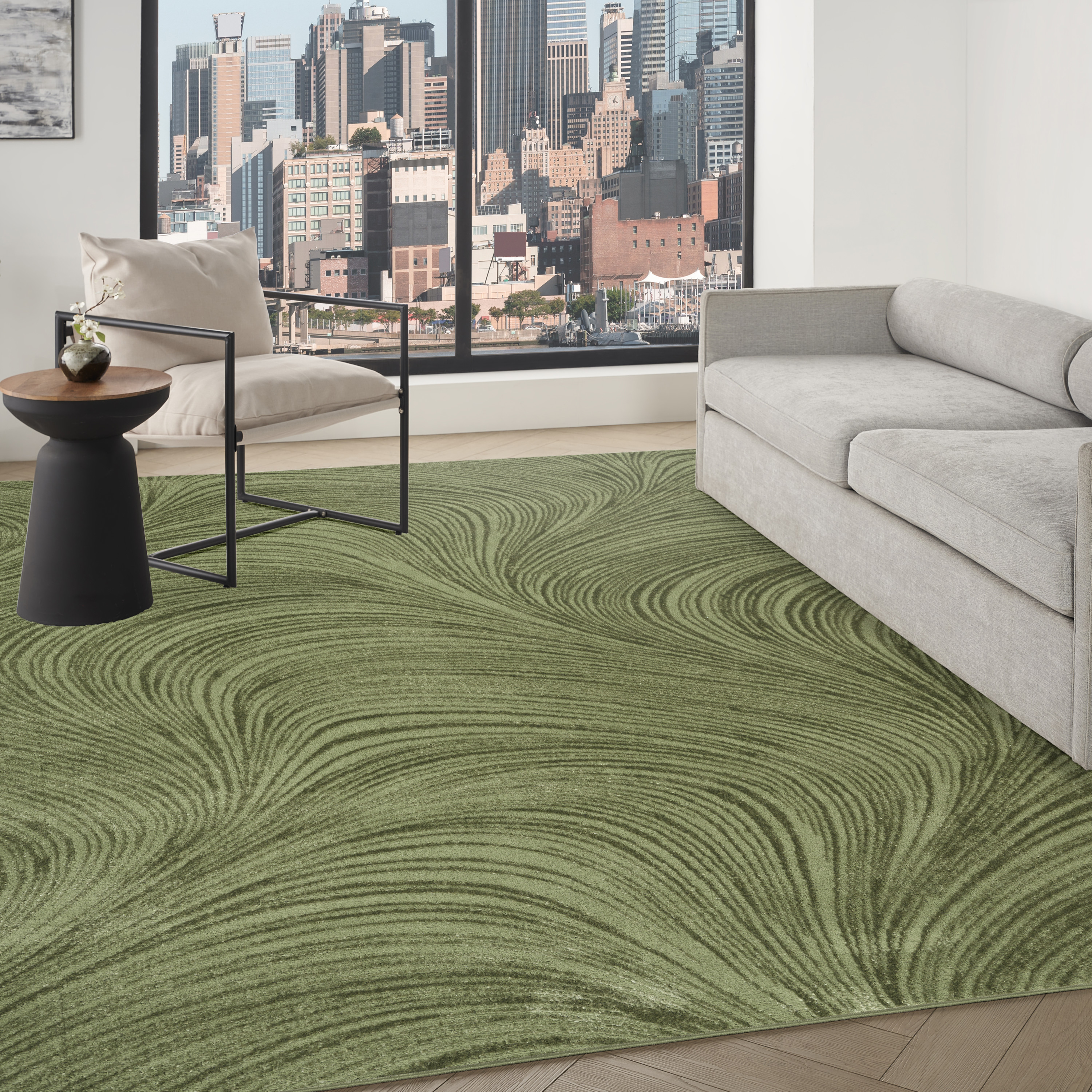 DKNY Central Park West 3'11" x 5'11" Green Modern Indoor Rug