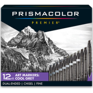 Premier® Dual-Ended Art Markers, Chisel Tip and Fine Tip, Cool Grey Colors, 12 Count
