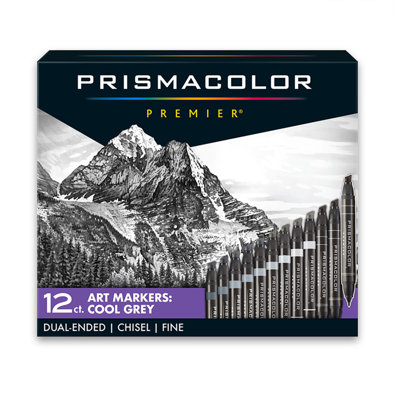 Premier® Dual-Ended Art Markers, Chisel Tip and Fine Tip, Cool Grey Colors, 12 Count