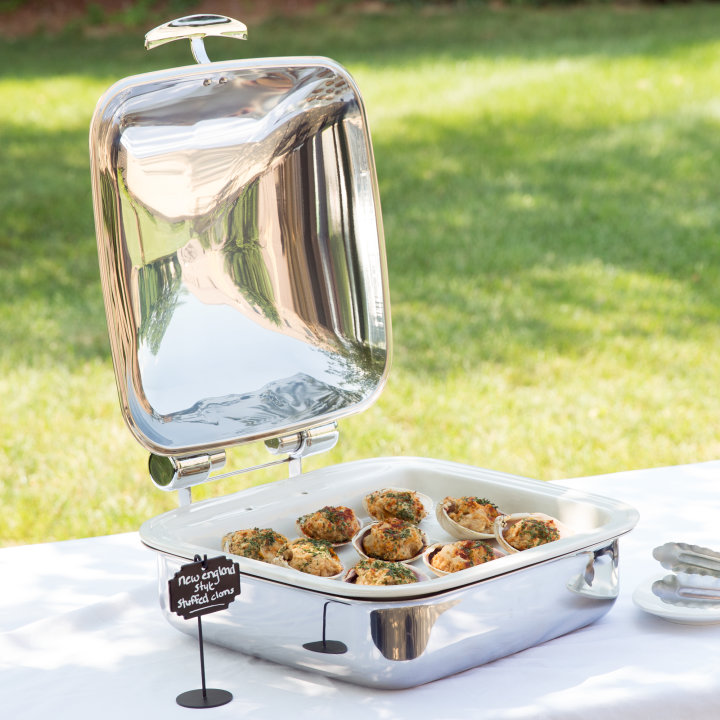 6-quart Intrigue® square stainless steel induction chafer with porcelain food pan
