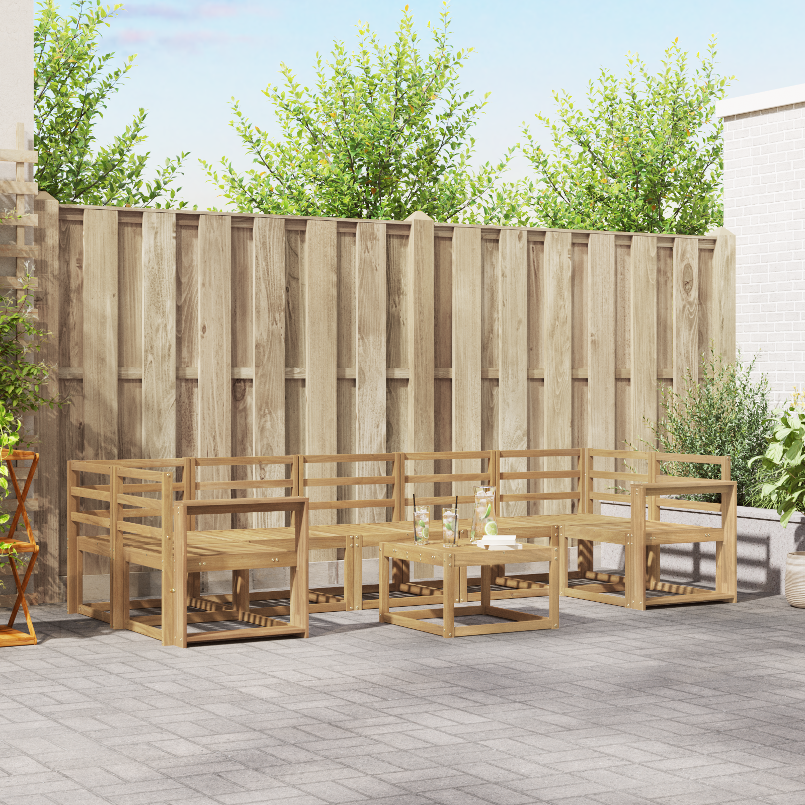 Buiten bankenset 8 pcs Wit 59 x 59 x 37 cm Massief Acaciahout image 2