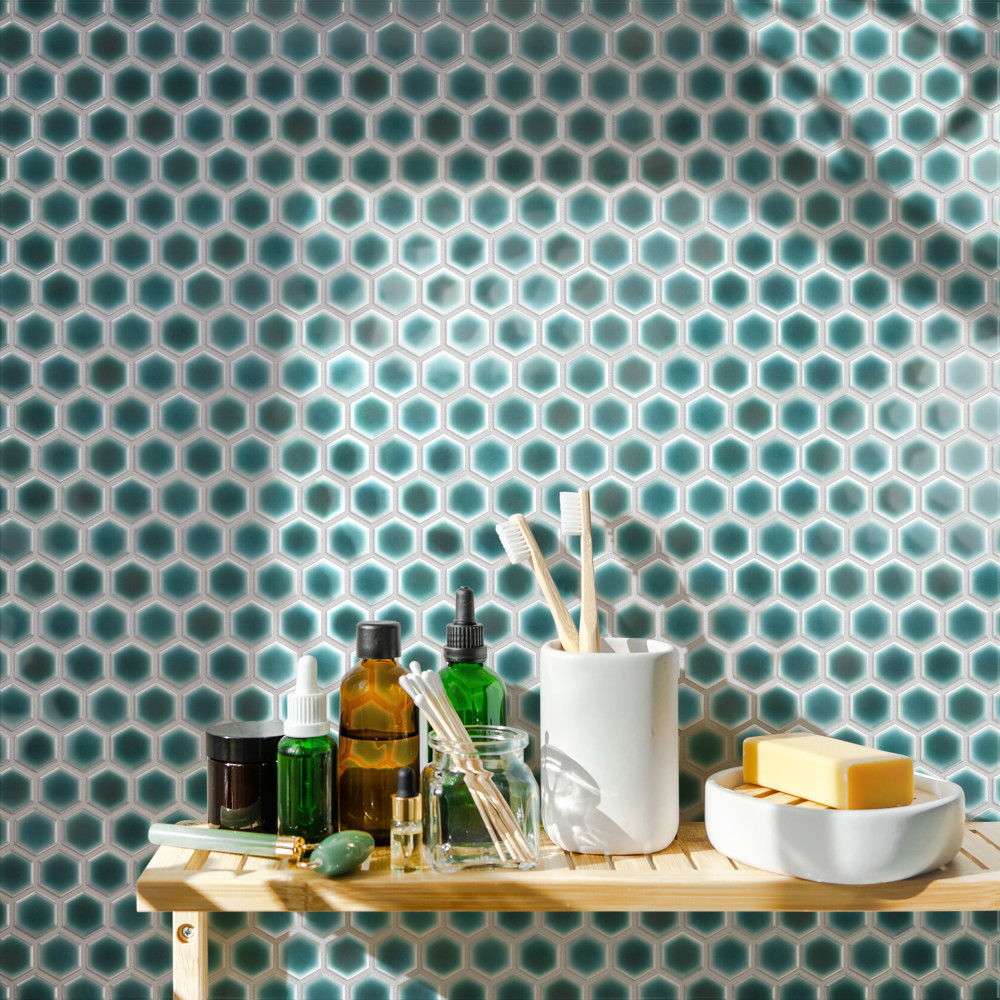 Sample – Hudson 1″ Hex Emerald Porcelain Mosaic Tile