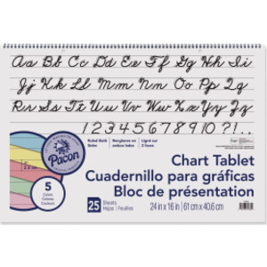 Colored Paper Chart Tablet, Cursive Cover, 5 Assorted Colors, 1" Ruled, 24" x 16", 25 Sheets