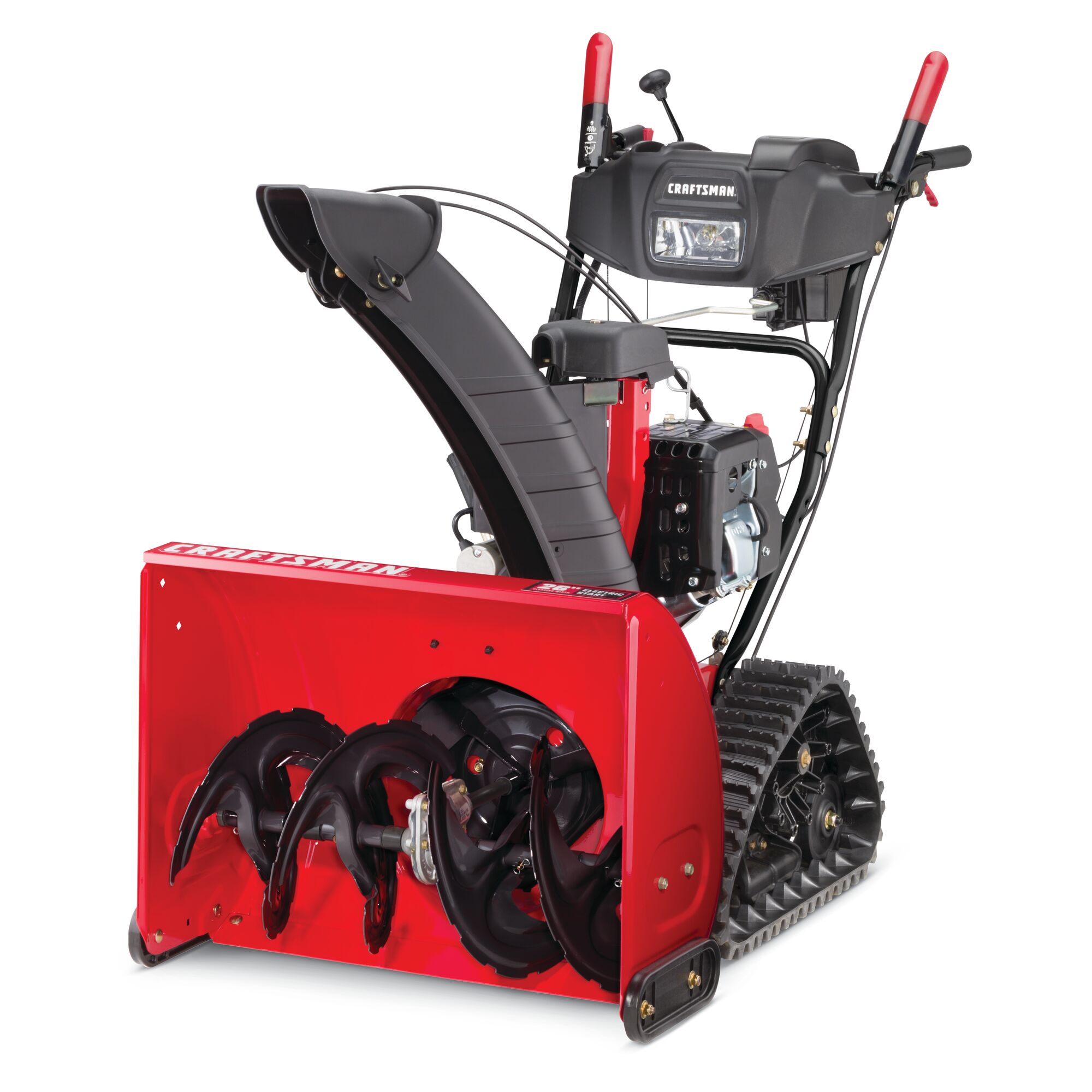 Profile of 26 inch 208 CC electric start track drive snow blower.