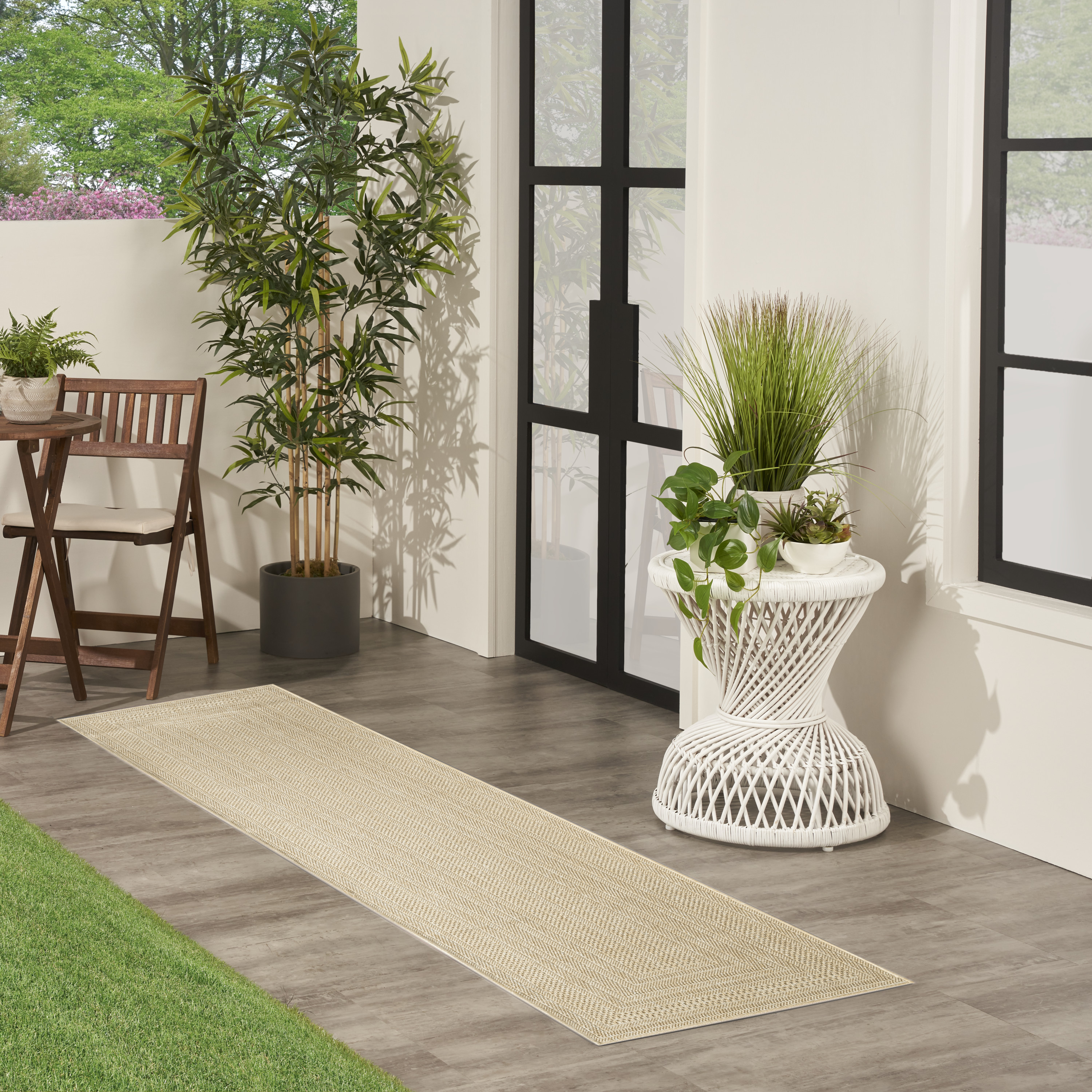 Nourison Tulum 2'2" x 8' Taupe Ivory Outdoor Rug