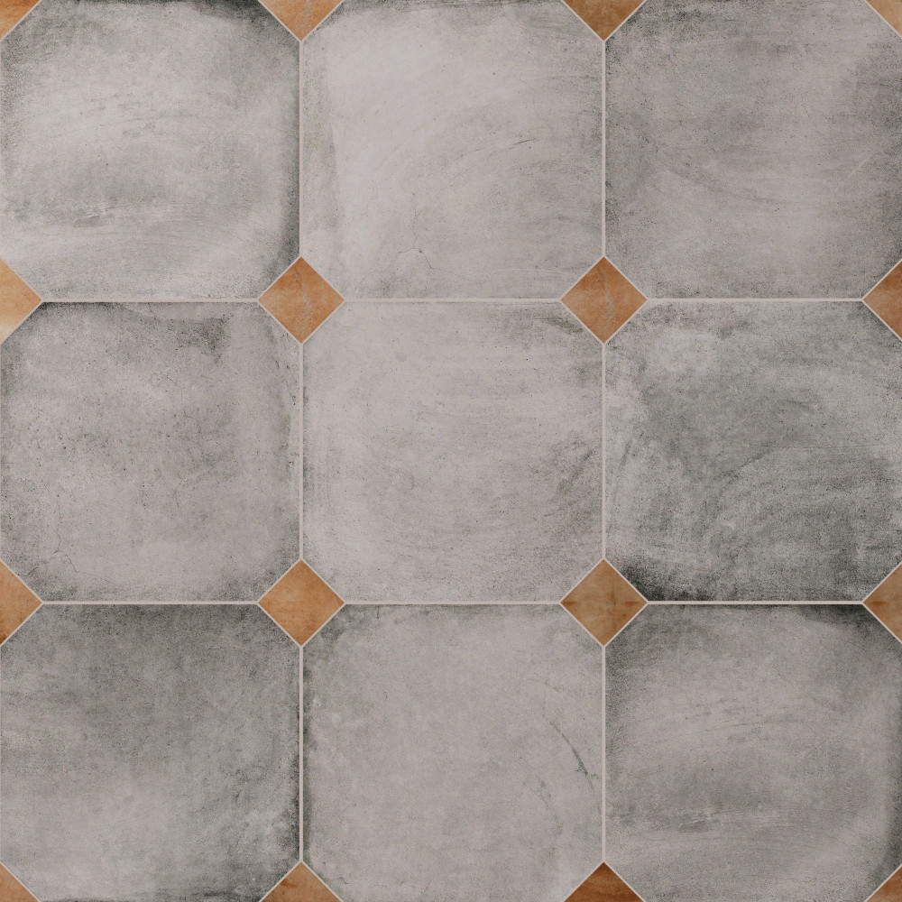 Laverton Octagon Gris with Taco Natural 7-7/8 in. x 7-7/8 in. Porcelain Floor and Wall Tile