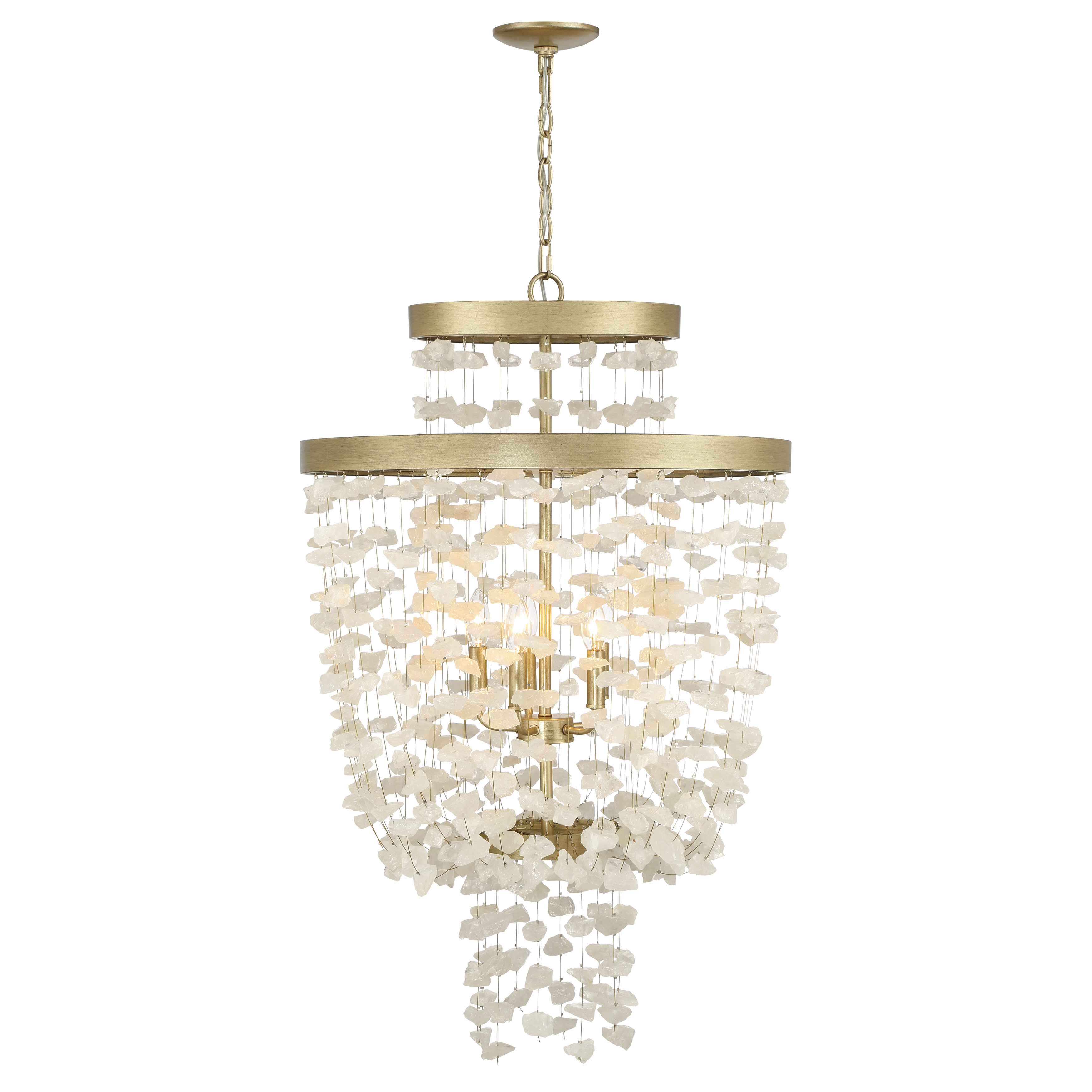 Robin Baron's Stonybrook pendant combines warm Harvest Gold metalwork with organic crystalline quartz elements, creating a sophisticated focal point that bridges contemporary design with natural beauty. - alternate view