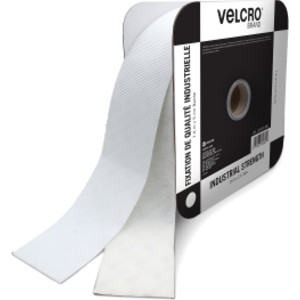 Industrial Strength Hook and Loop Tape, 25 ft x 2 in, White