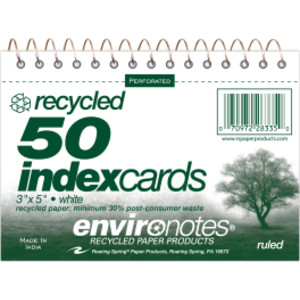 WireboundIndex Cards, 3" x 5", Ruled & Recycled, 50 Cards