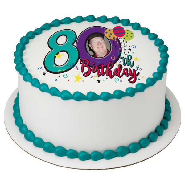 Happy 80th Birthday PhotoCake® Edible Image® Frame