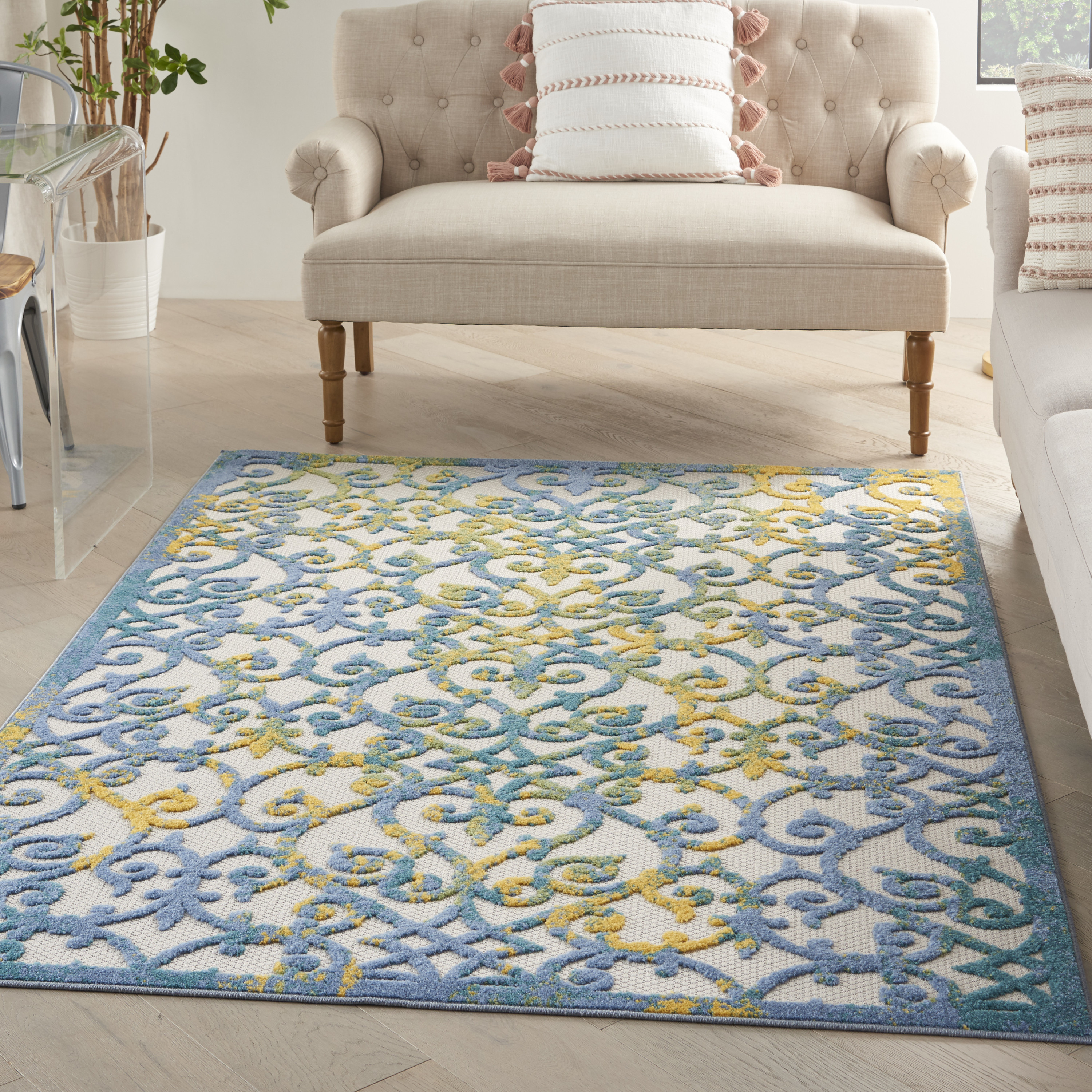 Nourison Aloha 6' x 9' Ivory Blue Contemporary Rug