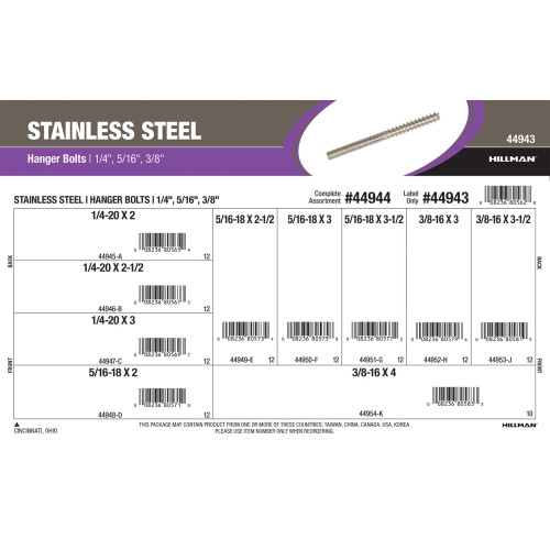 Stainless Steel Hanger Bolts Assortment (1/4