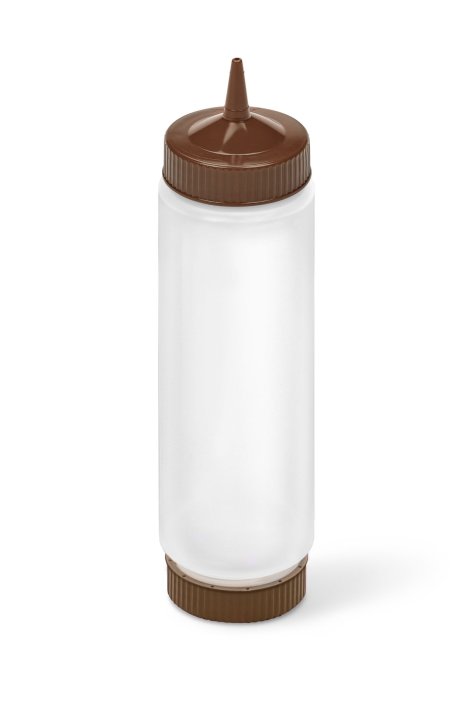 24-ounce Traex® FIFO clear squeeze dispenser with brown single tip and brown base cap