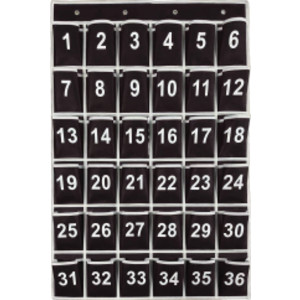 Hanging Classroom Cell Phone Organizer, 36 Numbered Pockets, Wall & Door Storage Holder, Black/White Trim