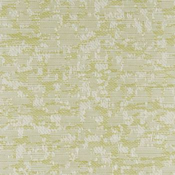Woven fabric swatch—pale yellow-green and off-white—showing an irregular abstract pattern and subtle raised texture; presented close-up under even, neutral lighting with no surroundings.