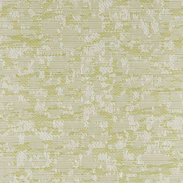 Woven fabric swatchâ€”pale yellow-green and off-whiteâ€”showing an irregular abstract pattern and subtle raised texture; presented close-up under even, neutral lighting with no surroundings.