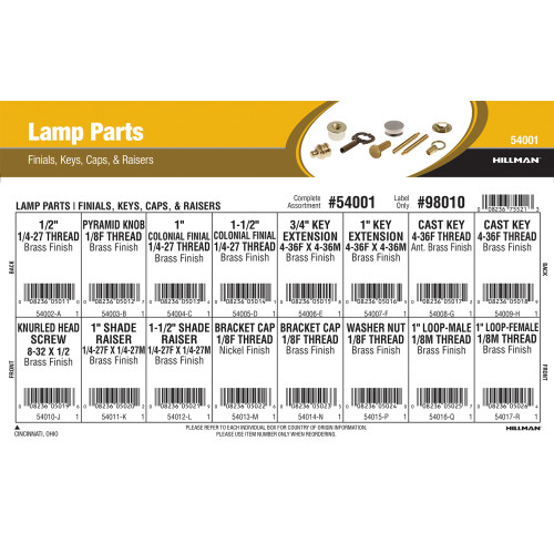Lamp Parts Assortment (Finials, Keys, Caps, & Raisers)